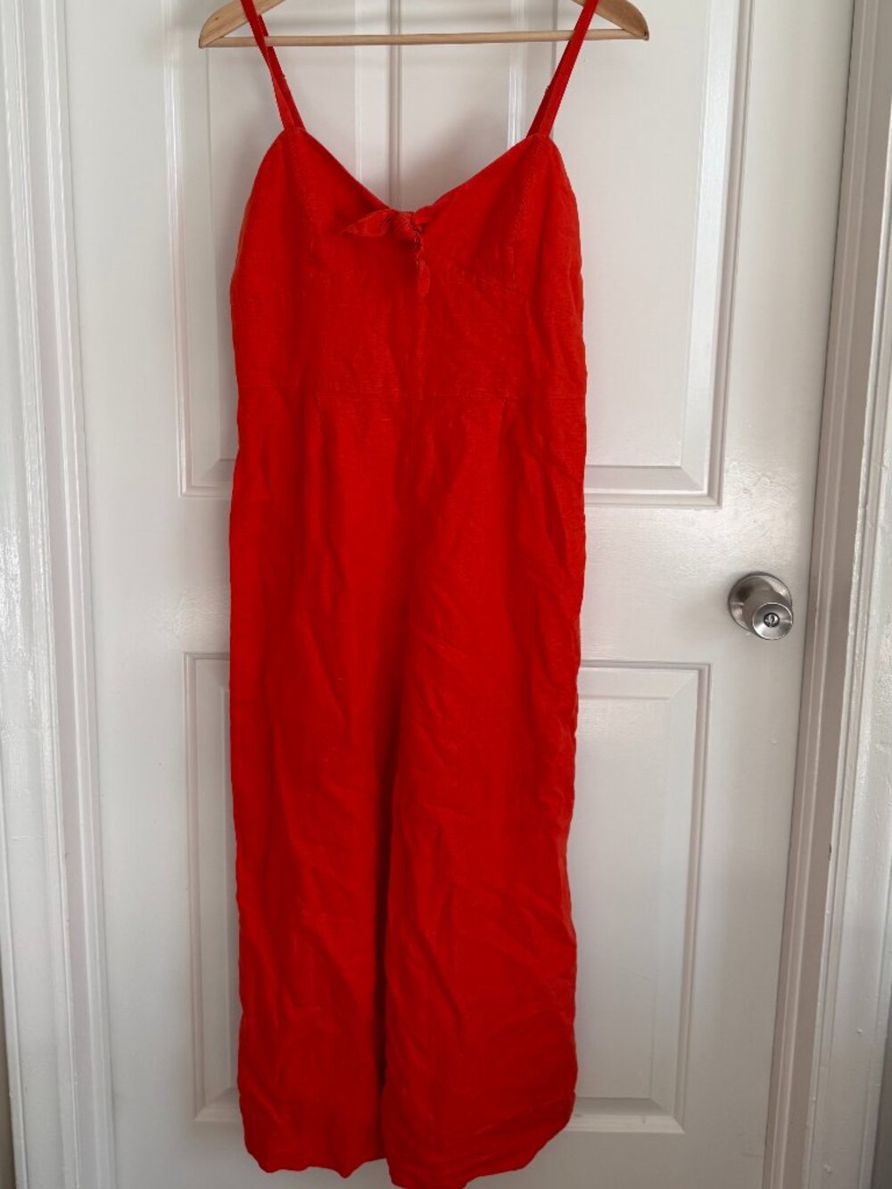 J.Crew Factory Tie-Front Jumpsuit in Linen-Cotton, Size 6